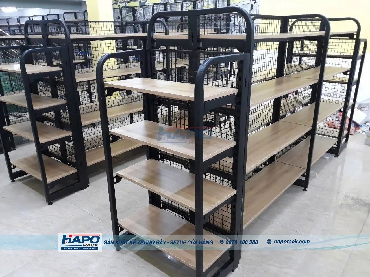 Top 10+ Kệ Siêu Thị Mâm Gỗ Hiện Đại Kết Hợp kệ siêu thị lưng tôn lỗ Cho Shop