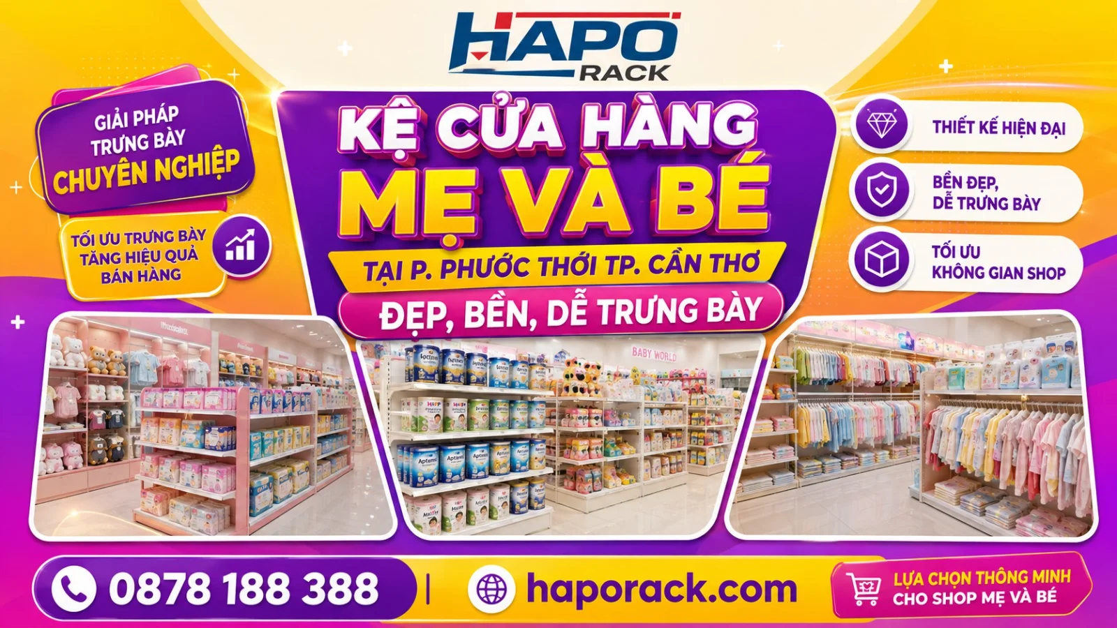Xưởng Sản Xuất Kệ Cửa Hàng Mẹ Và Bé Tại P. Phước Thới TP. Cần Thơ – Giá Tốt, Chất Lượng