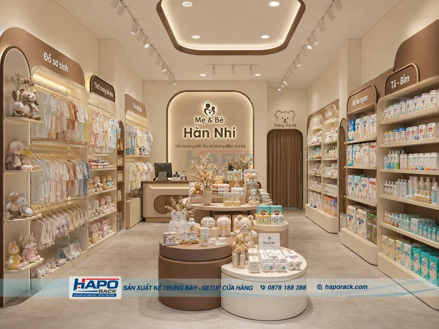Xưởng Sản Xuất Kệ Shop Mẹ Và Bé Tại P. Thới Long TP. Cần Thơ – Đẹp, Bền, Theo Kích Thước