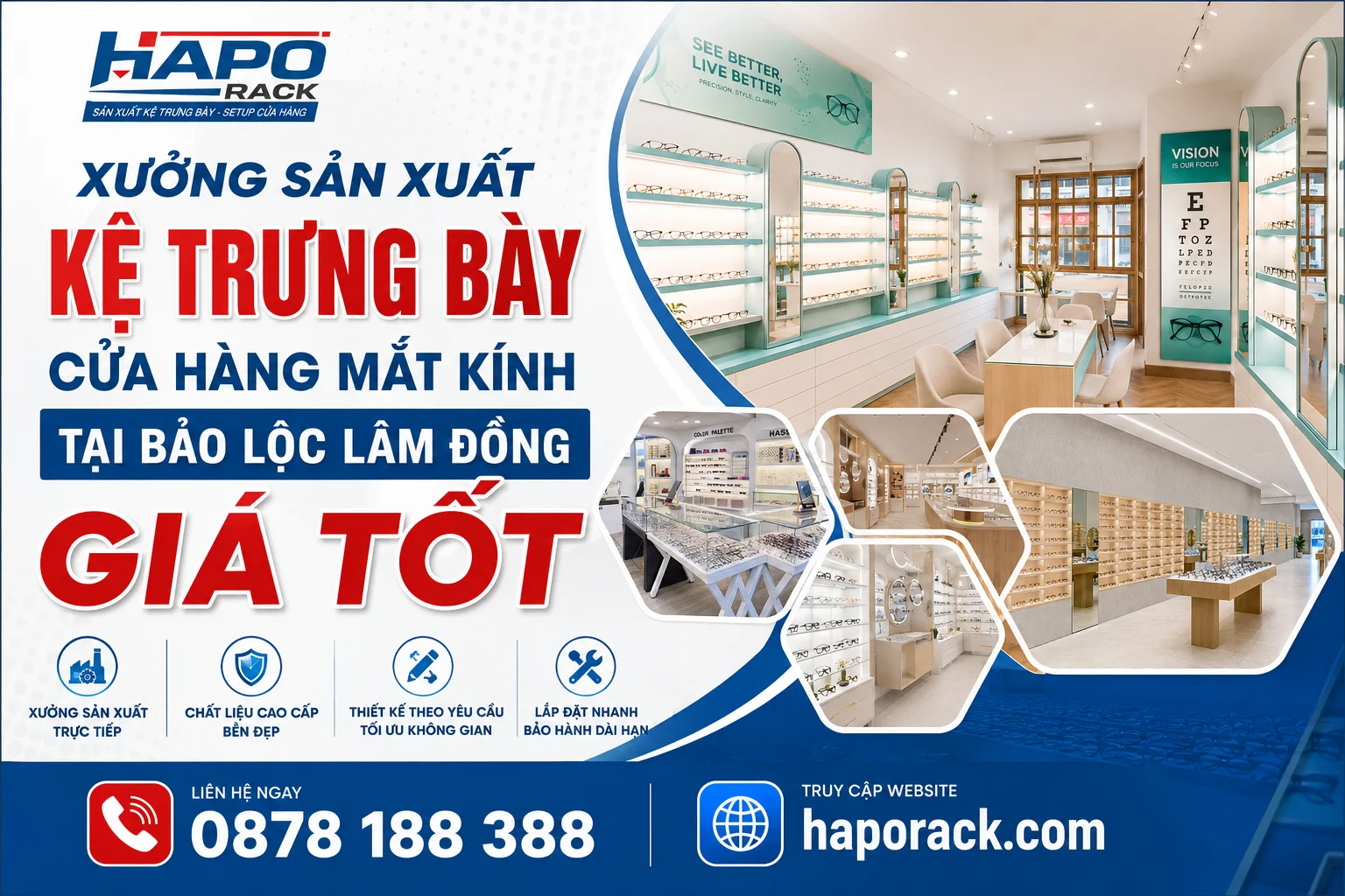 Xưởng Sản Xuất Kệ Trưng Bày Cửa Hàng Mắt Kính Tại Bảo Lộc Lâm Đồng Giá Tốt