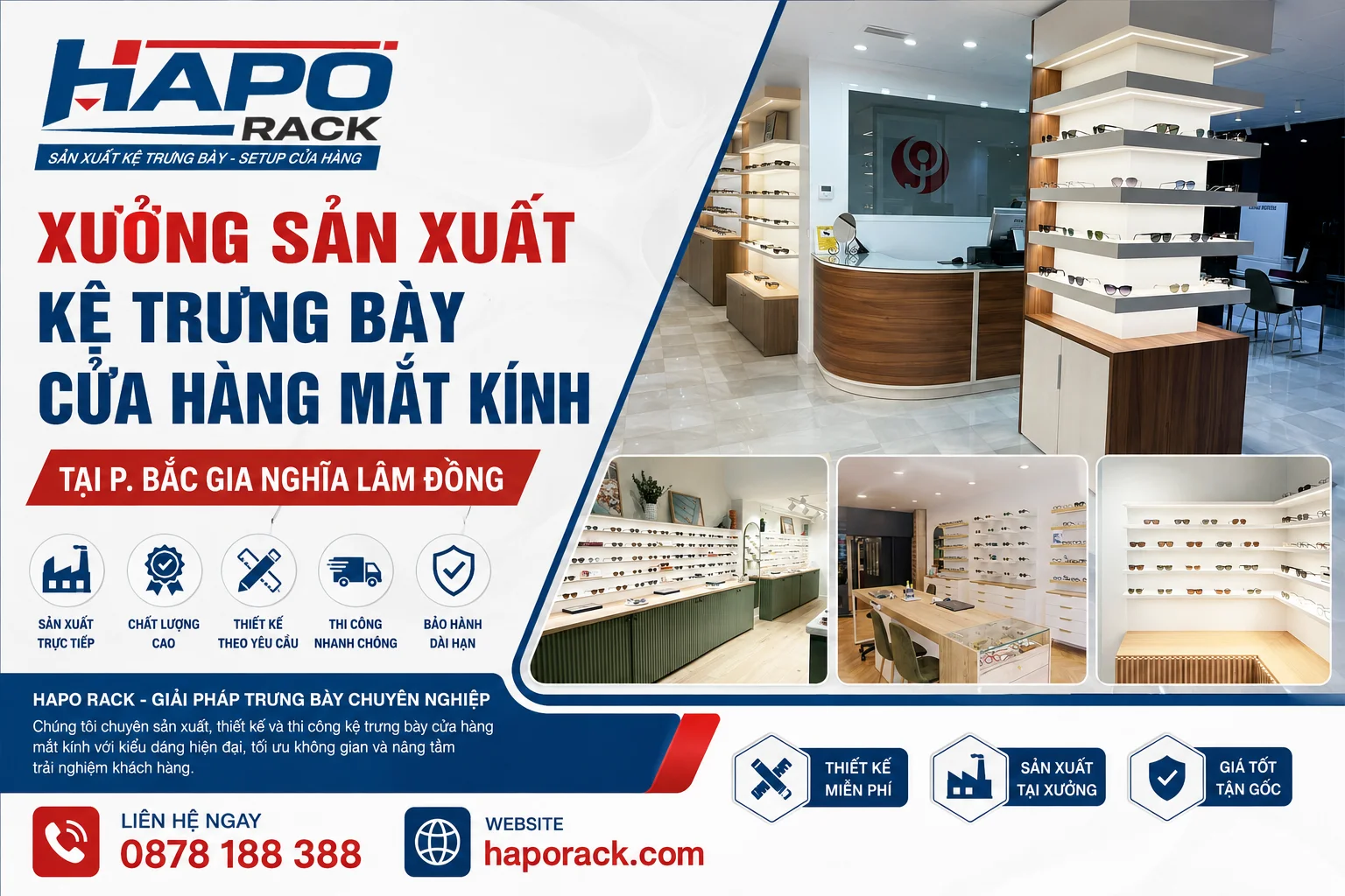Xưởng Sản Xuất Kệ Trưng Bày Cửa Hàng Mắt Kính Tại P. Bắc Gia Nghĩa Lâm Đồng Giá Tốt
