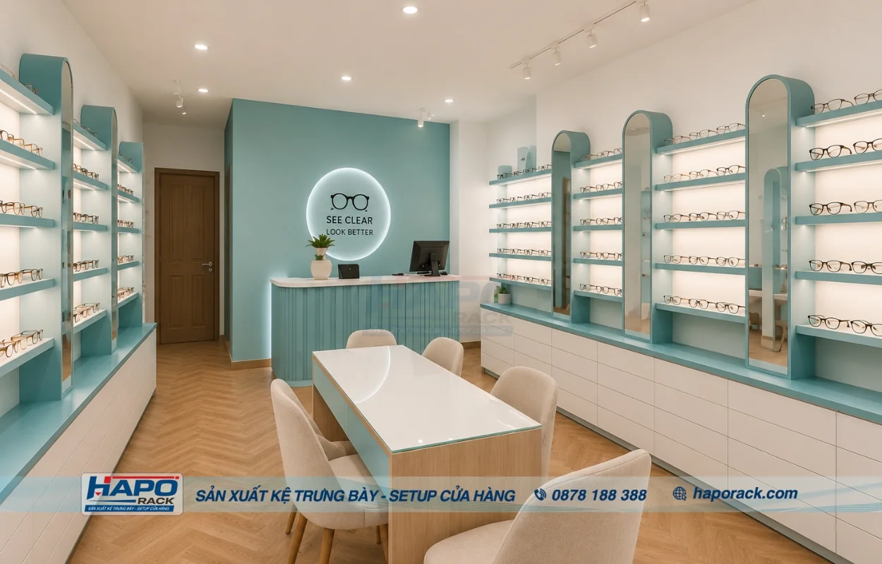 Xưởng Sản Xuất Kệ Trưng Bày Cửa Hàng Mắt Kính Tại P. Tam Phước Đồng Nai Giá Tốt