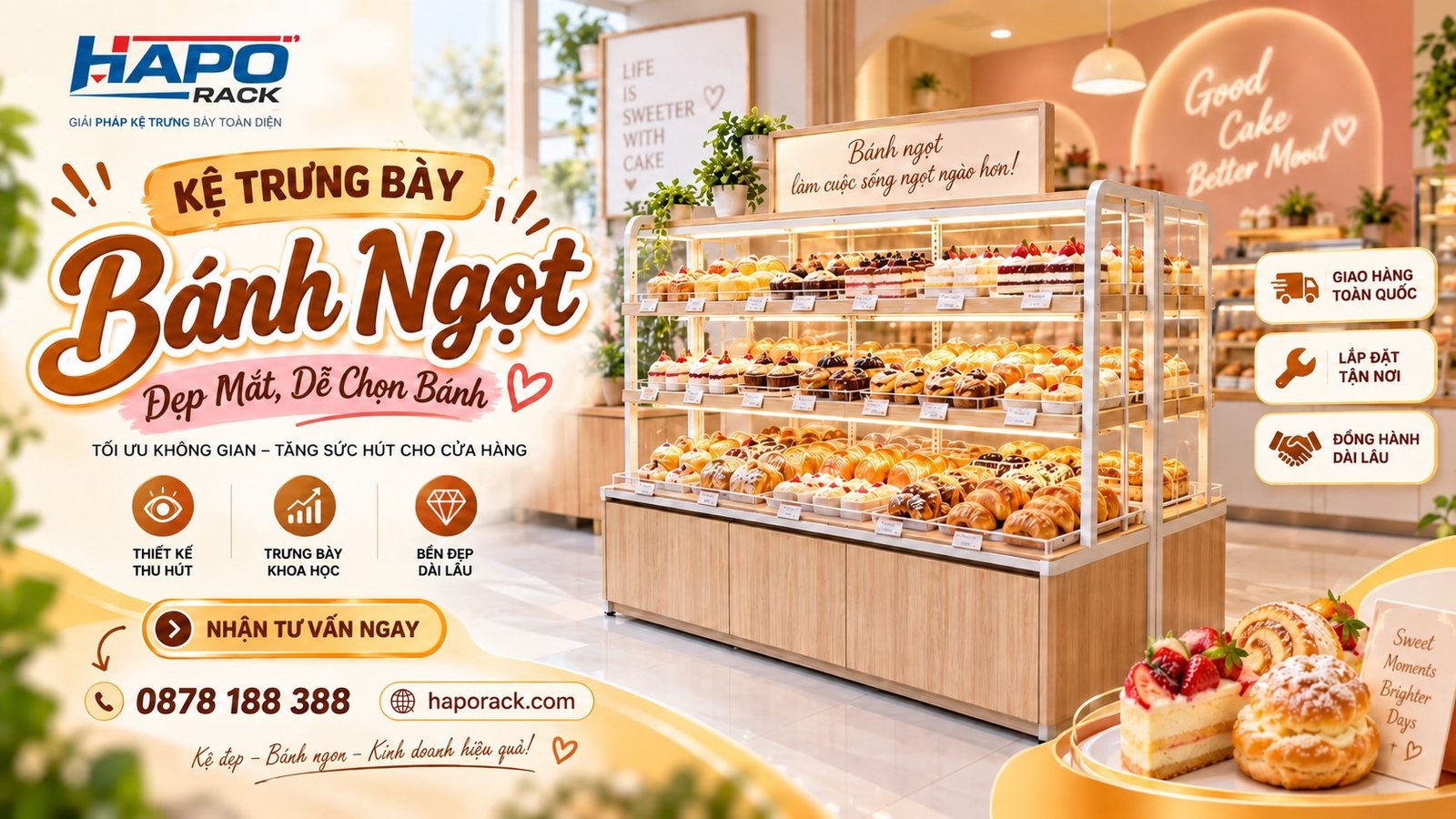 Mẫu Kệ Bánh Ngọt Cho Tiệm Bánh Đẹp, Gọn Gàng, Dễ Chọn Sản Phẩm
