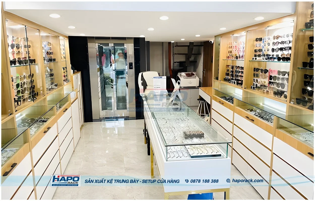 HAPO Rack thi công kệ cửa hàng mắt kính tại xã bình thạnh đông An Giang