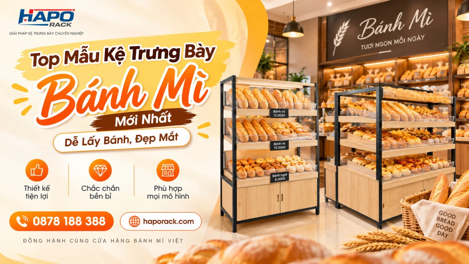 Kệ Bán Bánh Mì Mẫu Mới Nhất, Đẹp Mắt, Dễ Trưng Bày Nhiều Loại Bánh