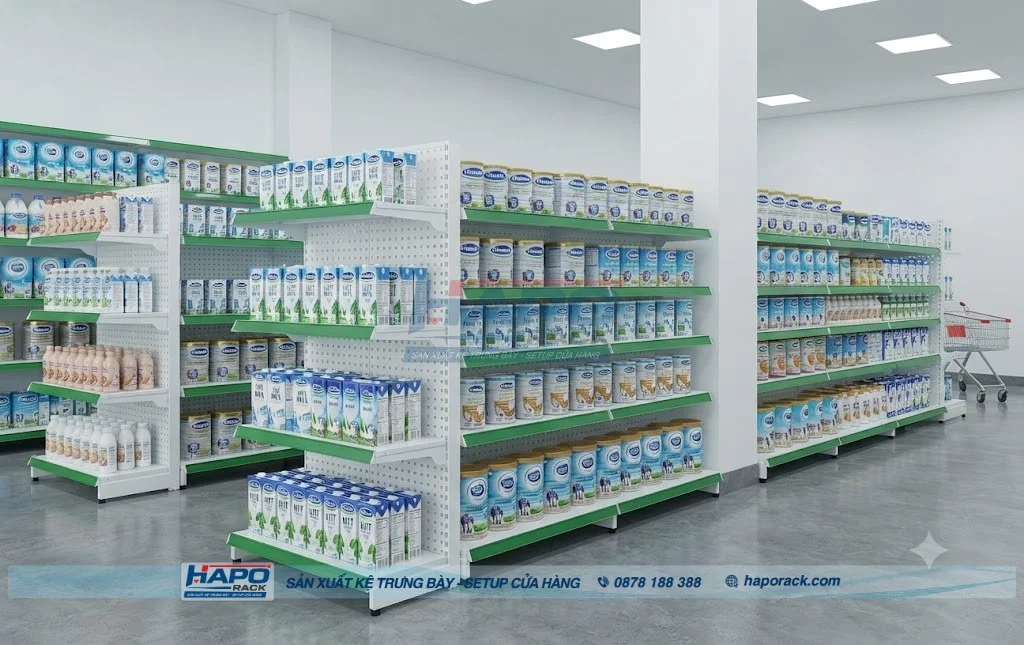 Kệ Bày Sữa Bột Cho Shop: Mẫu Nhiều Tầng, Chắc Chắn, Dễ Lấy Hàng