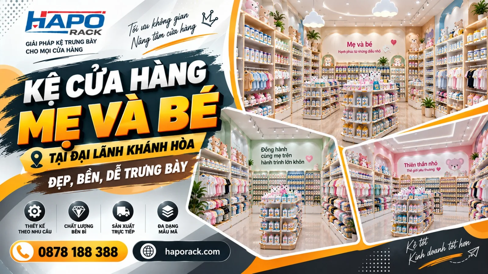Kệ Cửa Hàng Mẹ Và Bé Tại Xã Đại Lãnh Khánh Hòa – Thi Công Theo Mặt Bằng, Giá Xưởng, Dễ Trưng Bày