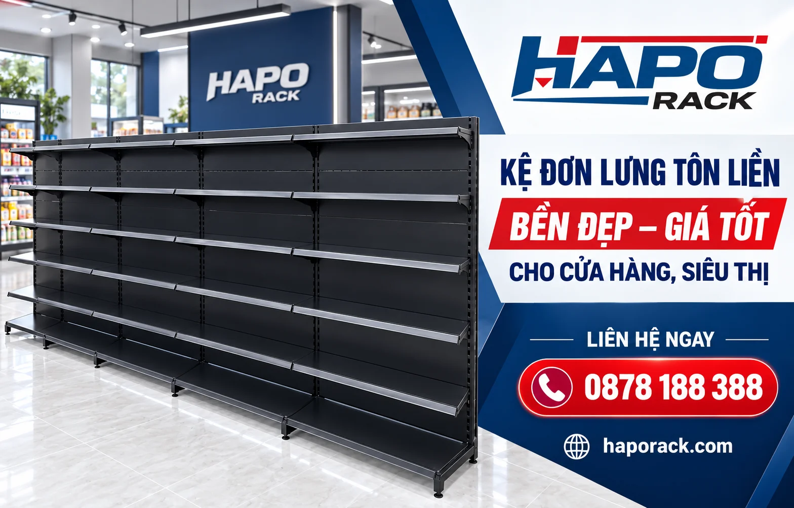 Kệ Đơn Lưng Tôn Liền Cho Siêu Thị – Bền Chắc, Giá Cạnh Tranh