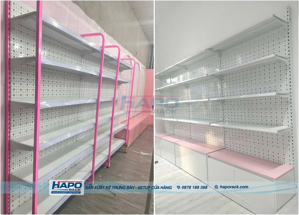 Kệ Đơn Tôn Đục Lỗ Cho Shop Phụ Kiện, Mỹ Phẩm Và Văn Phòng Phẩm