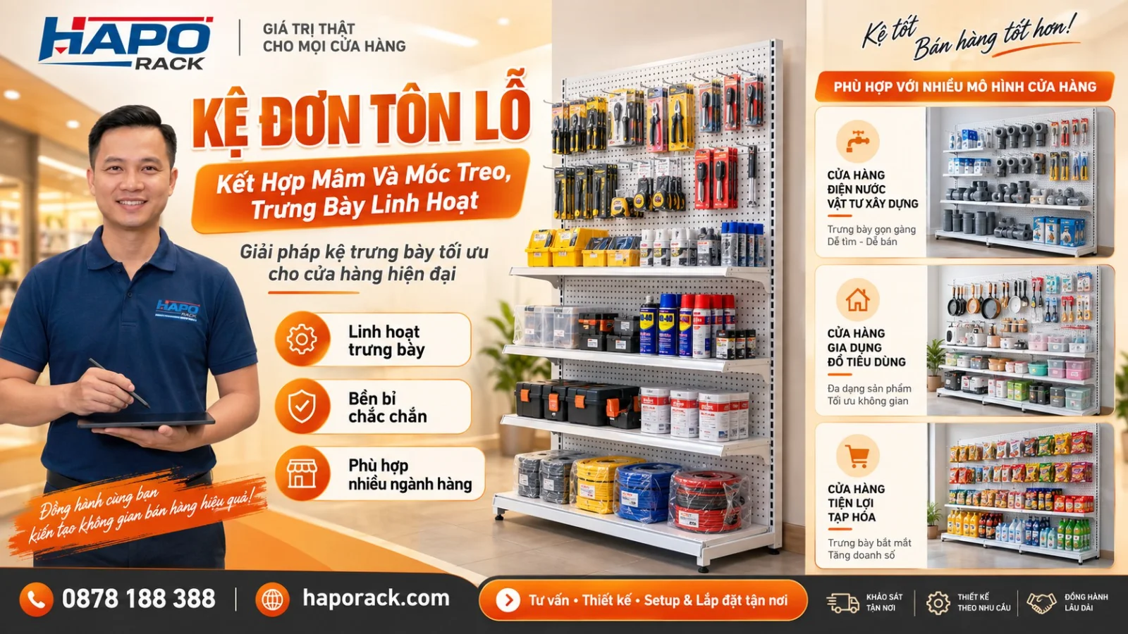 Kệ Đơn Tôn Đục Lỗ – Kết Hợp Mâm Tầng Và Móc Treo Tiện Lợi