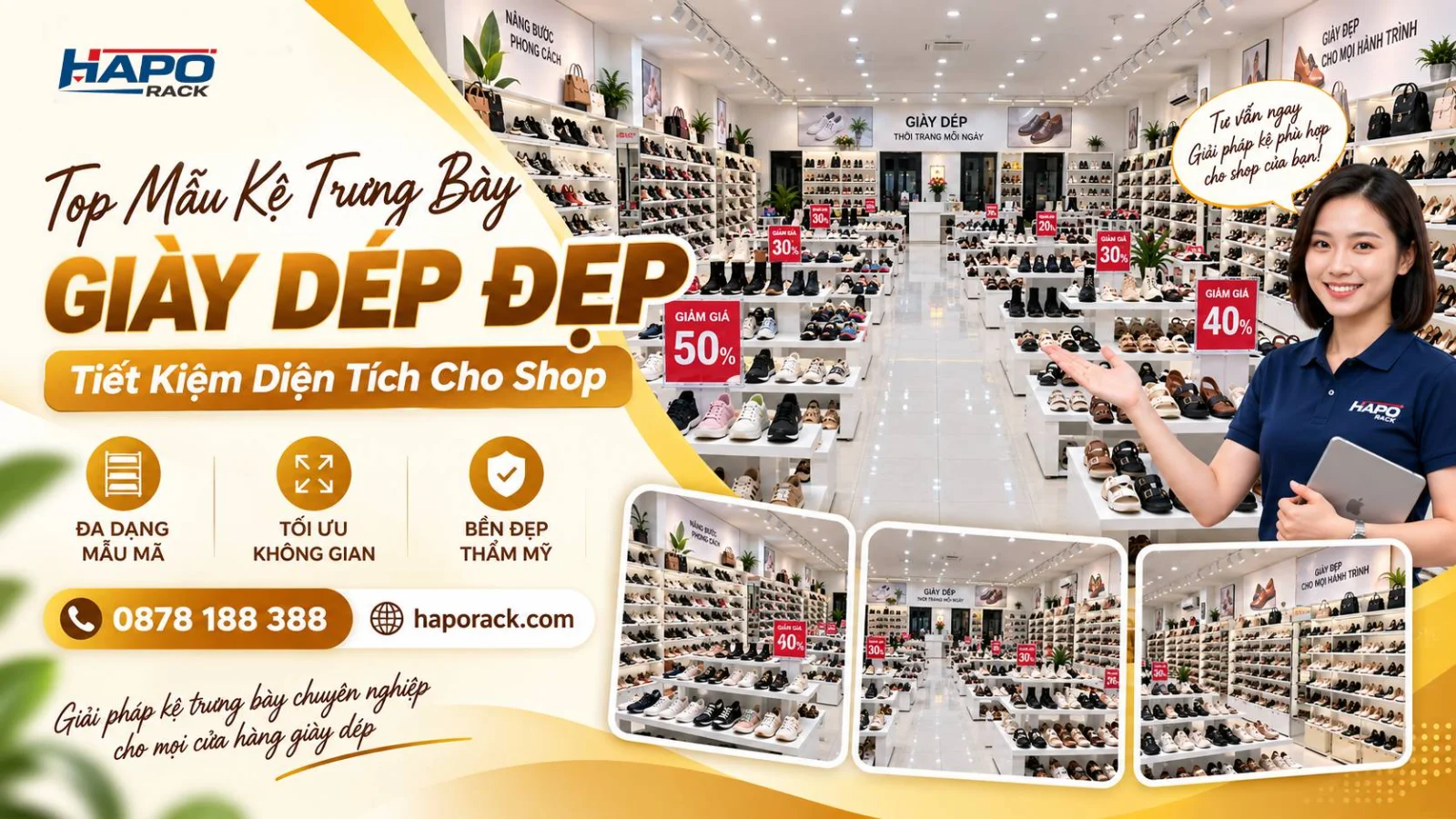 Kệ Giày Dép Tiết Kiệm Diện Tích Đẹp, Phù Hợp Shop Lớn Nhỏ