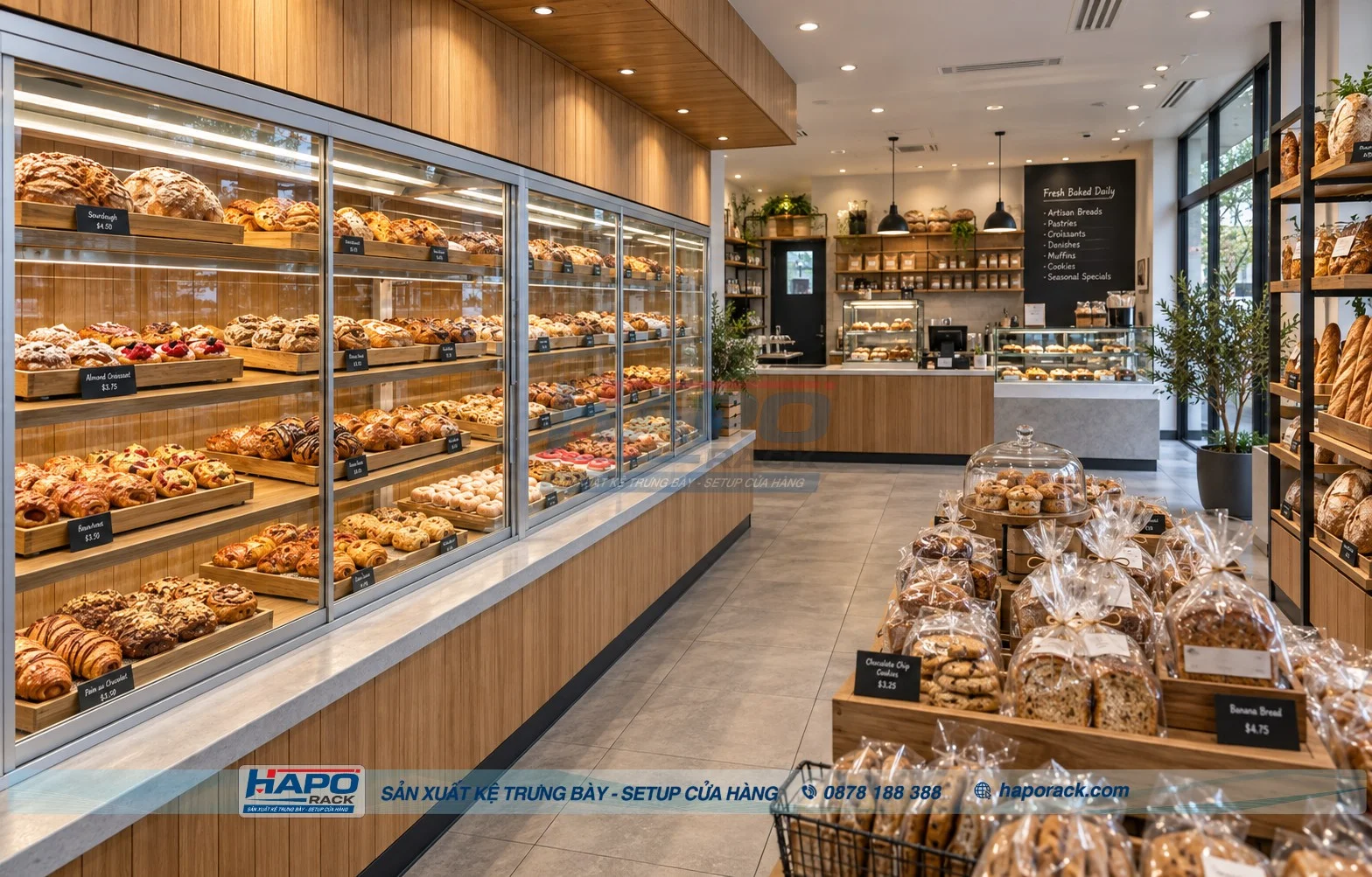 Kệ Gỗ Trưng Bày Bánh Mì Mẫu Mới Nhất, Đẹp Mắt, Dễ Chọn Lấy Bánh