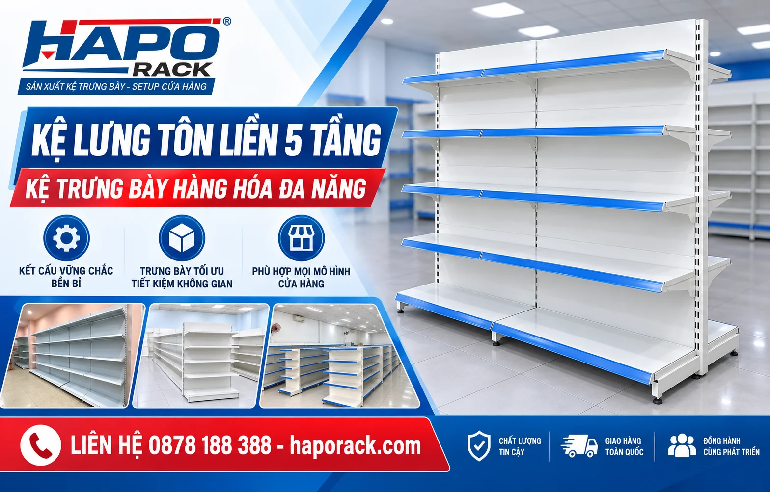 Kệ Lưng Tôn Liền 5 Tầng Giá Tốt | Kệ Trưng Bày Hàng Hóa