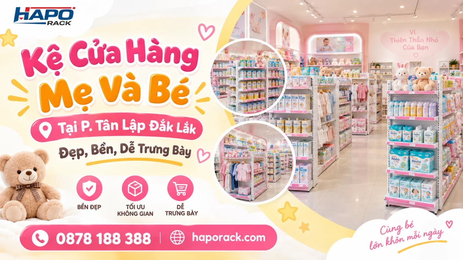 Kệ Shop Mẹ Và Bé P. Tân Lập Đắk Lắk – Thi Công Nhanh, Đẹp Và Dễ Trưng Bày