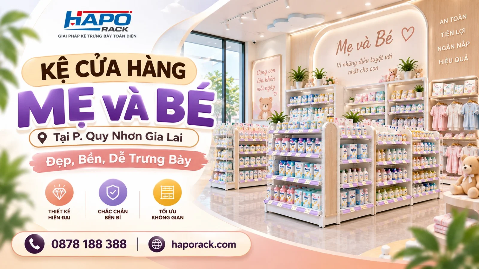Kệ Shop Mẹ Và Bé Tại P. Quy Nhơn Gia Lai – Đẹp, Bền, Gọn Gàng, Dễ Trưng Bày