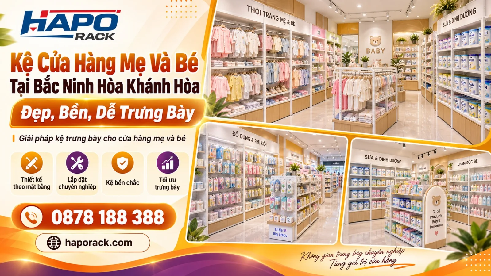 Kệ Shop Mẹ Và Bé Tại Xã Bắc Ninh Hòa Khánh Hòa – Sản Xuất Theo Yêu Cầu, Dễ Trưng Bày, Lắp Đặt Nhanh