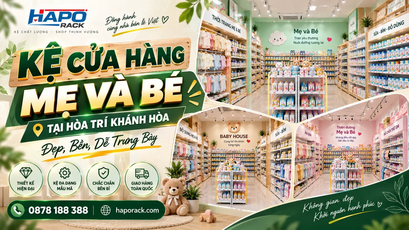 Kệ Shop Mẹ Và Bé Tại Xã Hòa Trí Khánh Hòa – Lắp Đặt Nhanh, Theo Mặt Bằng, Giá Xưởng