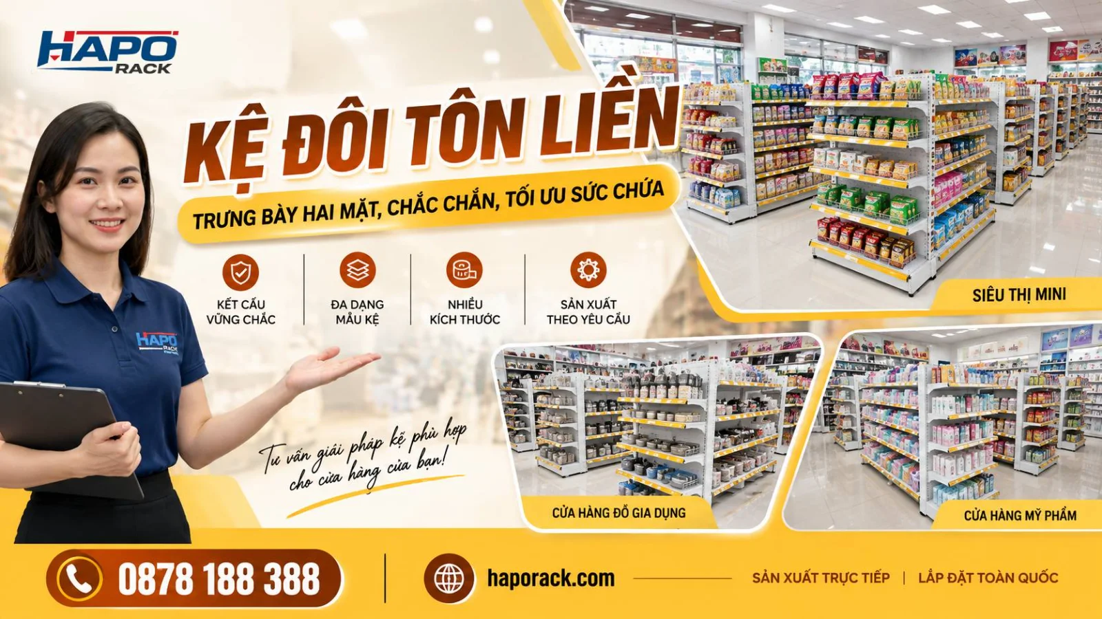 Kệ Siêu Thị Tôn Liền Hai Mặt – Đa Dạng Kích Thước, Dễ Trưng Bày