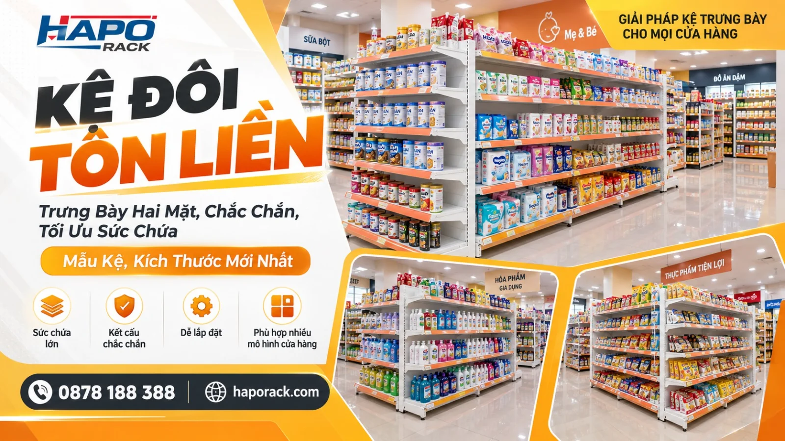 Kệ Tôn Liền Trưng Bày Hàng Hóa – Hai Mặt, Đa Kích Thước, Giá Tốt