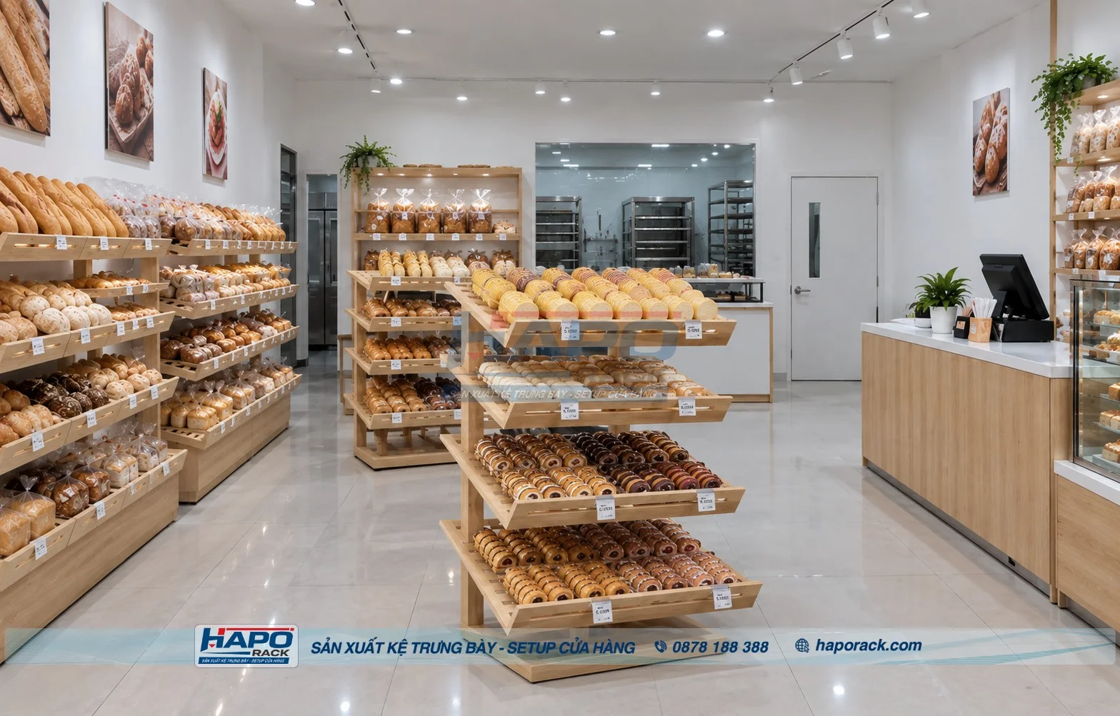 Kệ Trưng Bày Bánh Mì Siêu Thị Mẫu Mới, Dễ Lấy Bánh, Đẹp Mắt