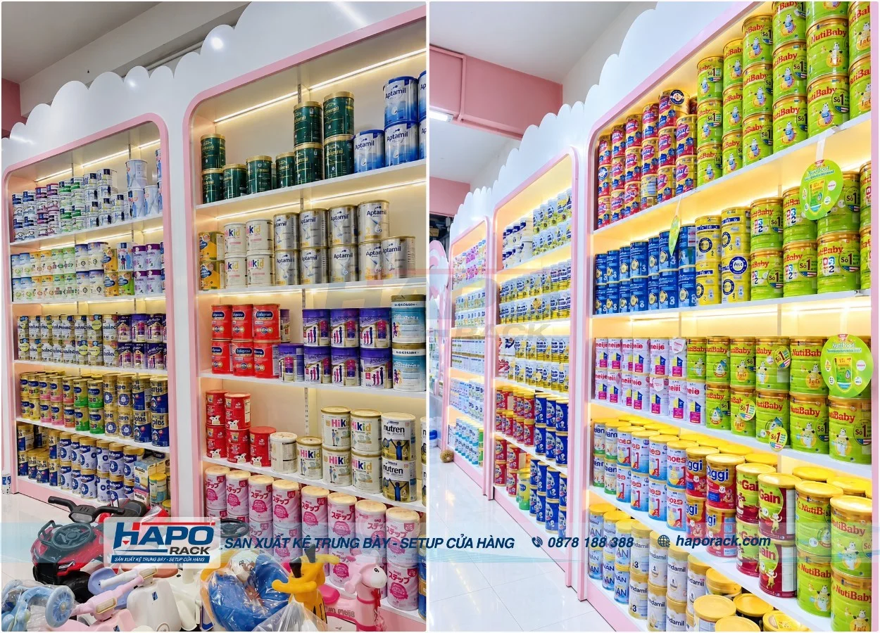 Kệ Trưng Bày Hộp Sữa Cho Cửa Hàng: Mẫu Kệ Đẹp, Gọn Và Chắc Chắn