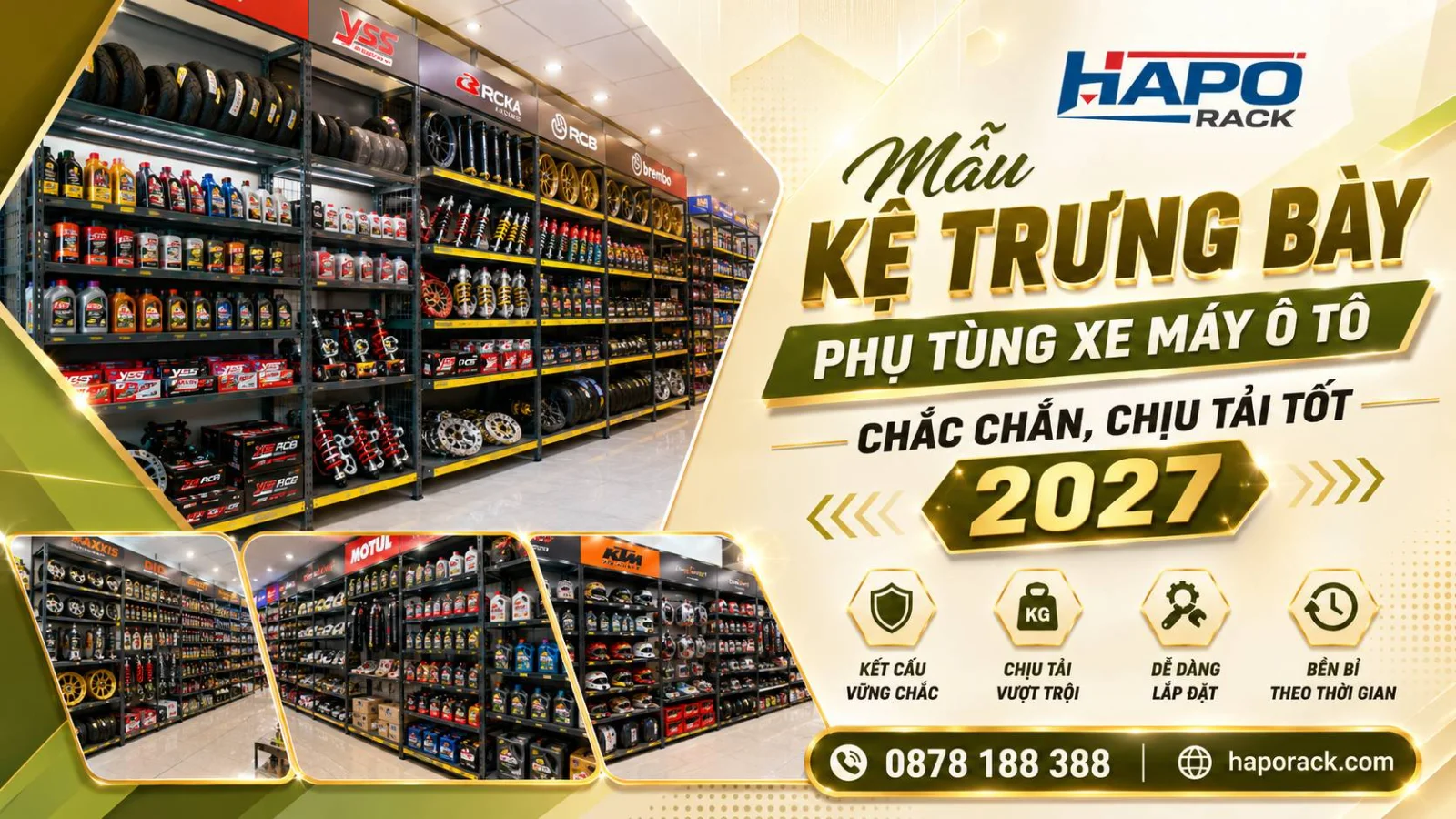Kệ Trưng Bày Phụ Tùng Ô Tô Chịu Tải Tốt, Dễ Sắp Xếp Hàng 2027
