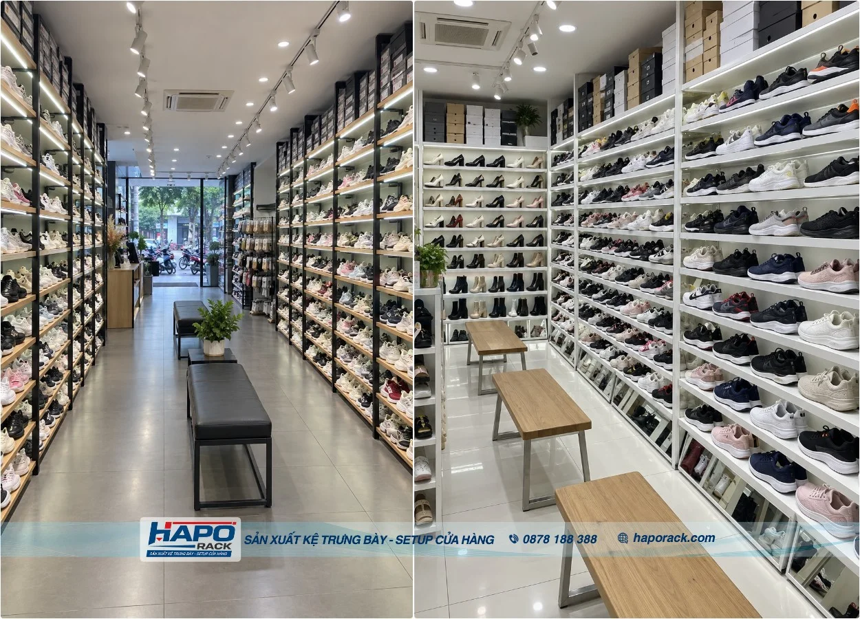 Kệ Trưng Bày Sneaker Đẹp, Gọn, Tối Ưu Diện Tích Cửa Hàng