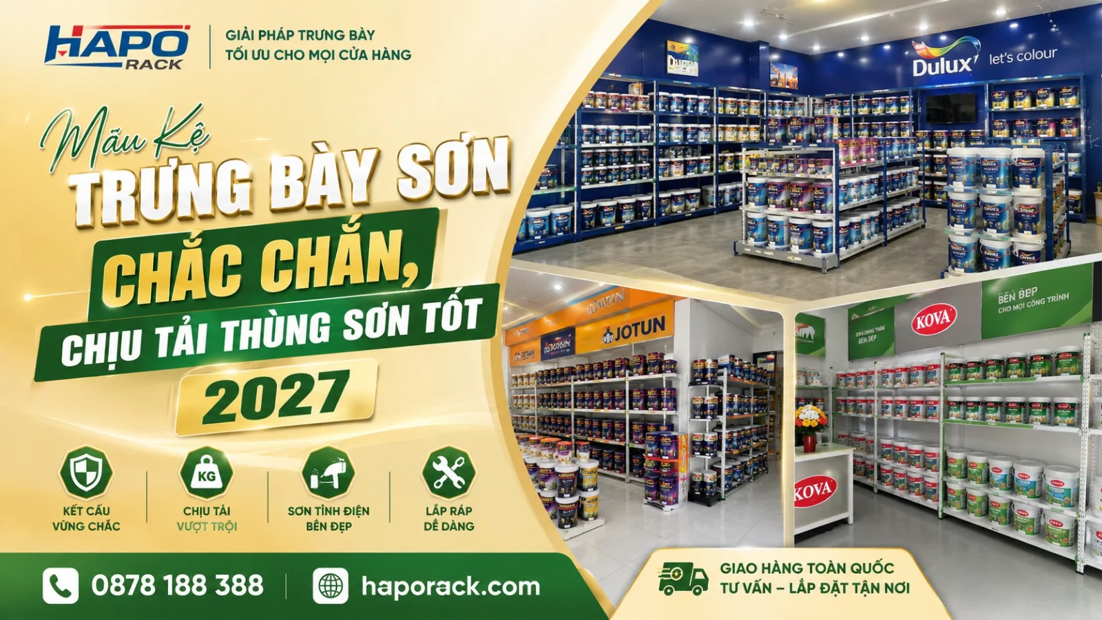 Kệ Trưng Bày Sơn Chịu Tải Tốt Cho Thùng Sơn Nặng, Nhiều Kích Thước