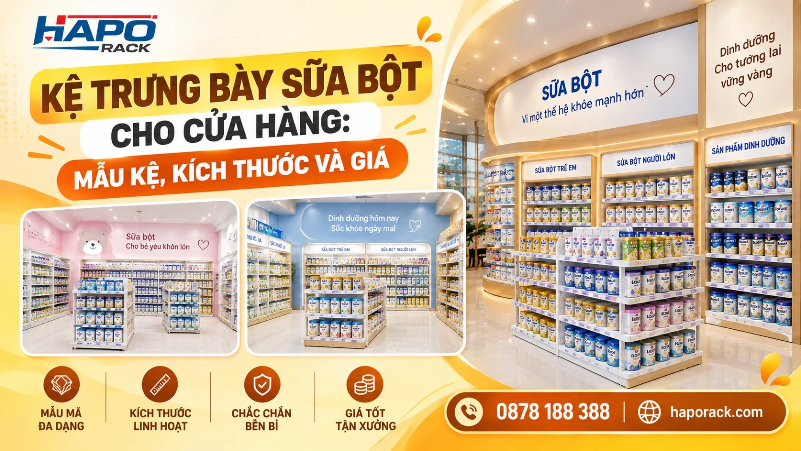 Kệ Trưng Bày Sữa Bột Nên Chọn Loại Nào? Mẫu Kệ Và Kích Thước Phù Hợp