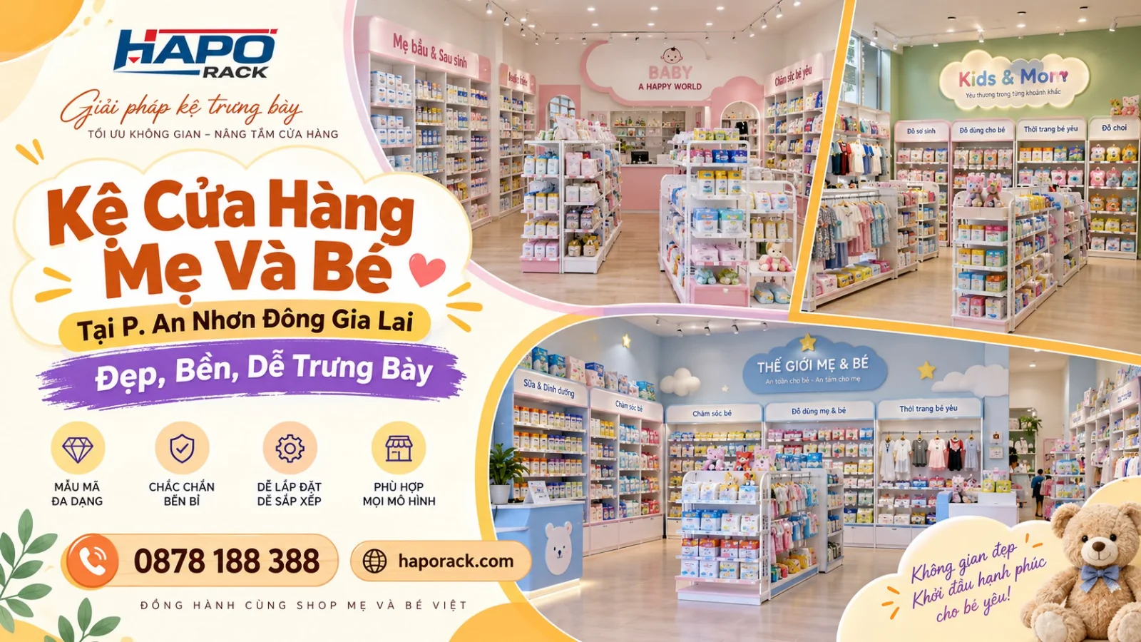 Lắp Đặt Kệ Cửa Hàng Mẹ Và Bé Tại P. An Nhơn Đông Gia Lai – Chắc Bền, Tối Ưu Trưng Bày