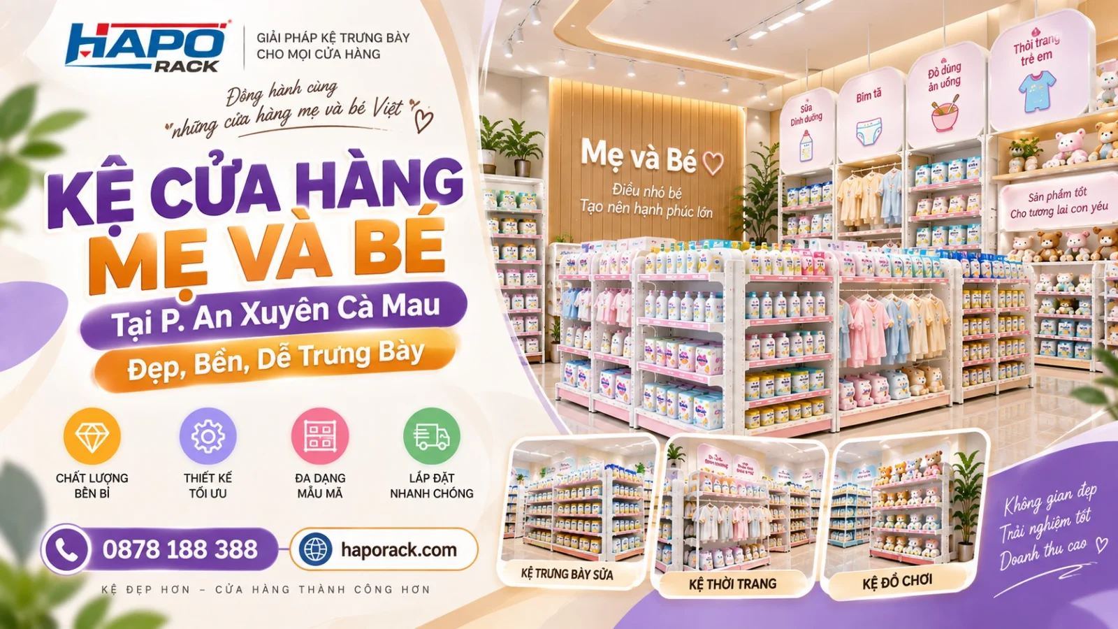 Lắp Đặt Kệ Cửa Hàng Mẹ Và Bé Tại P. An Xuyên Cà Mau – Chắc Chắn, Gọn Đẹp, Dễ Bố Trí