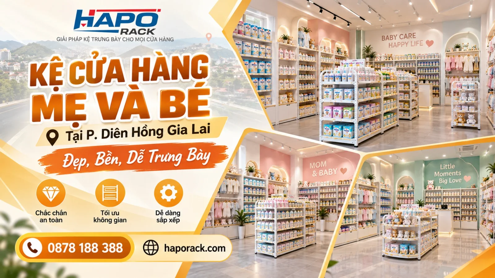 Lắp Đặt Kệ Cửa Hàng Mẹ Và Bé Tại P. Diên Hồng Gia Lai – Đẹp, Bền, Dễ Trưng Bày
