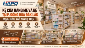Lắp Đặt Kệ Cửa Hàng Mẹ Và Bé Tại P. Đông Hòa Đắk Lắk – Gọn Đẹp, Tối Ưu Trưng Bày