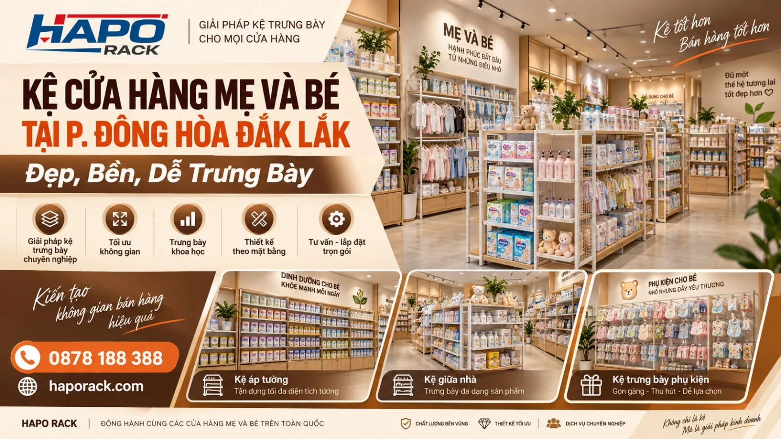Lắp Đặt Kệ Cửa Hàng Mẹ Và Bé Tại P. Đông Hòa Đắk Lắk – Gọn Đẹp, Tối Ưu Trưng Bày