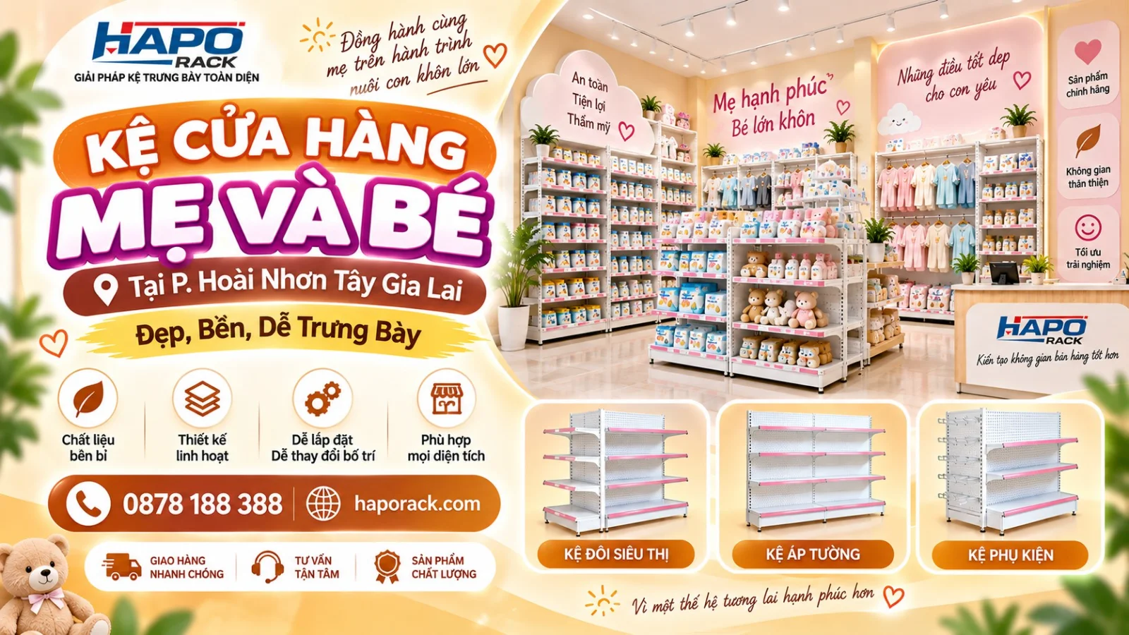 Lắp Đặt Kệ Cửa Hàng Mẹ Và Bé Tại P. Hoài Nhơn Tây Gia Lai – Gọn Gàng, Trưng Bày Khoa Học