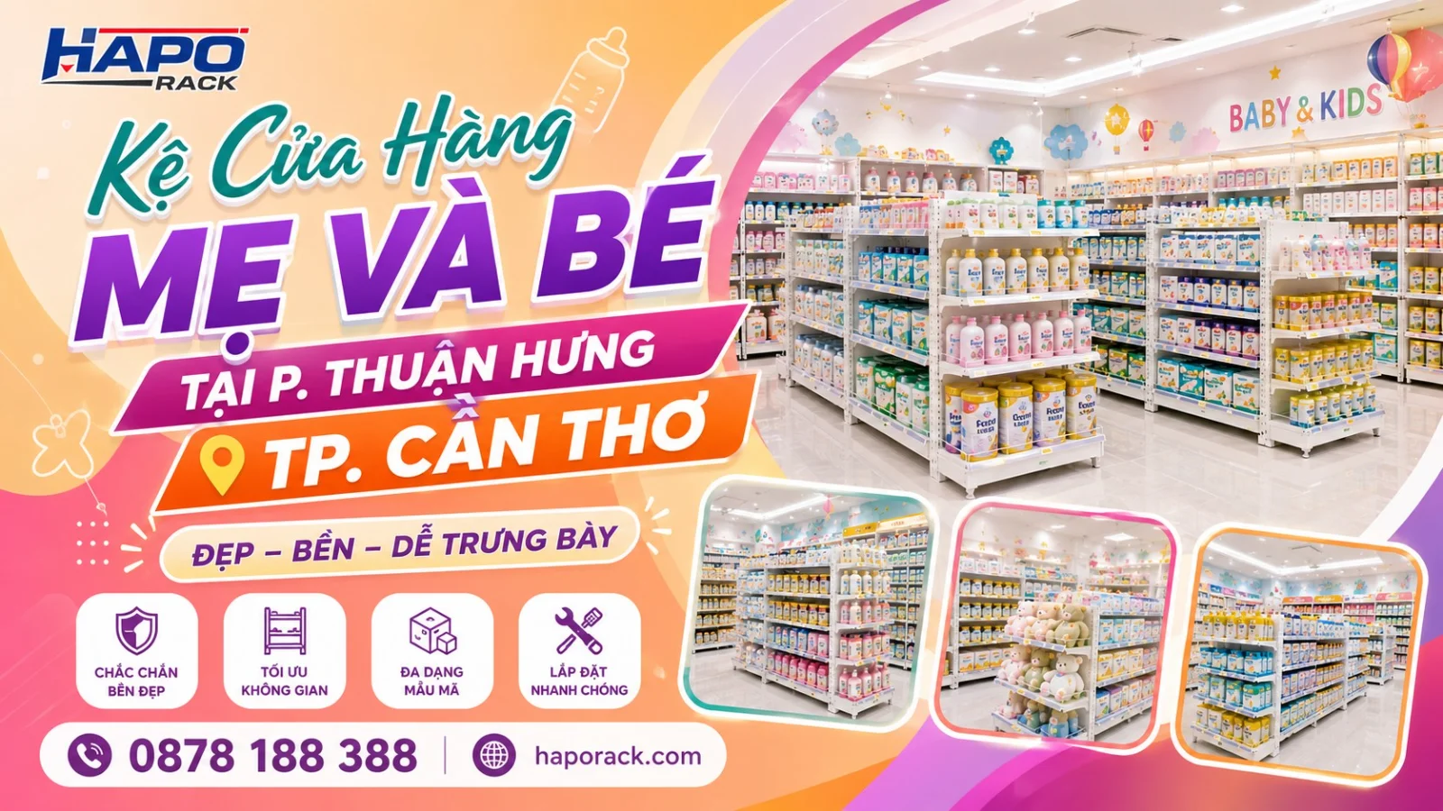 Lắp Đặt Kệ Cửa Hàng Mẹ Và Bé Tại P. Thuận Hưng TP. Cần Thơ – Gọn Đẹp, Dễ Trưng Bày