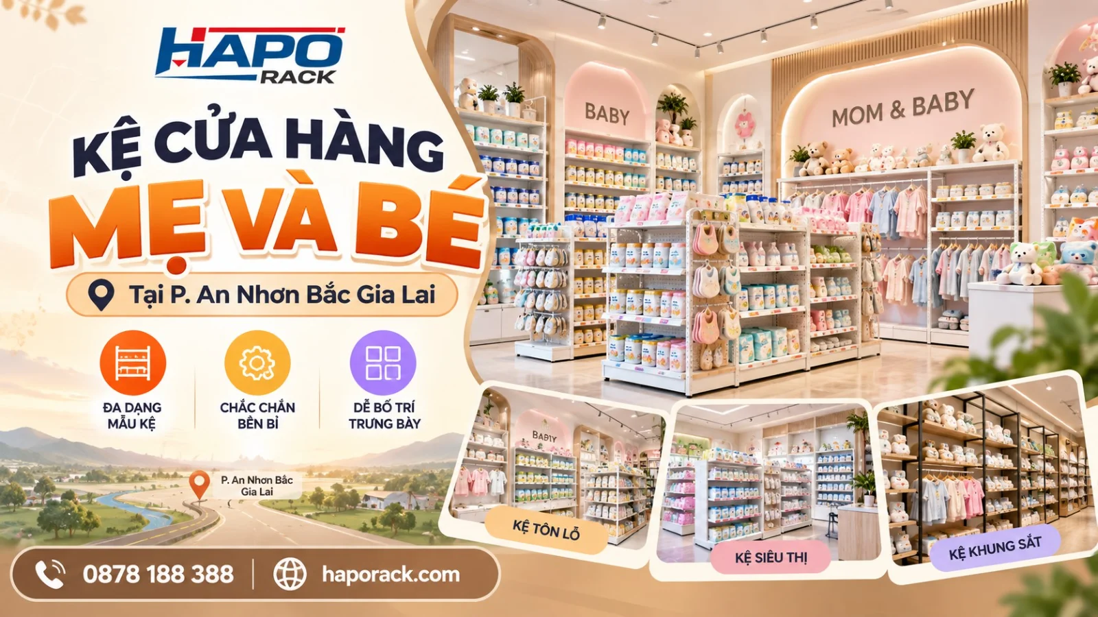 Lắp Đặt Kệ Shop Mẹ Và Bé Tại P. An Nhơn Bắc Gia Lai – Chắc Chắn, Dễ Trưng Bày