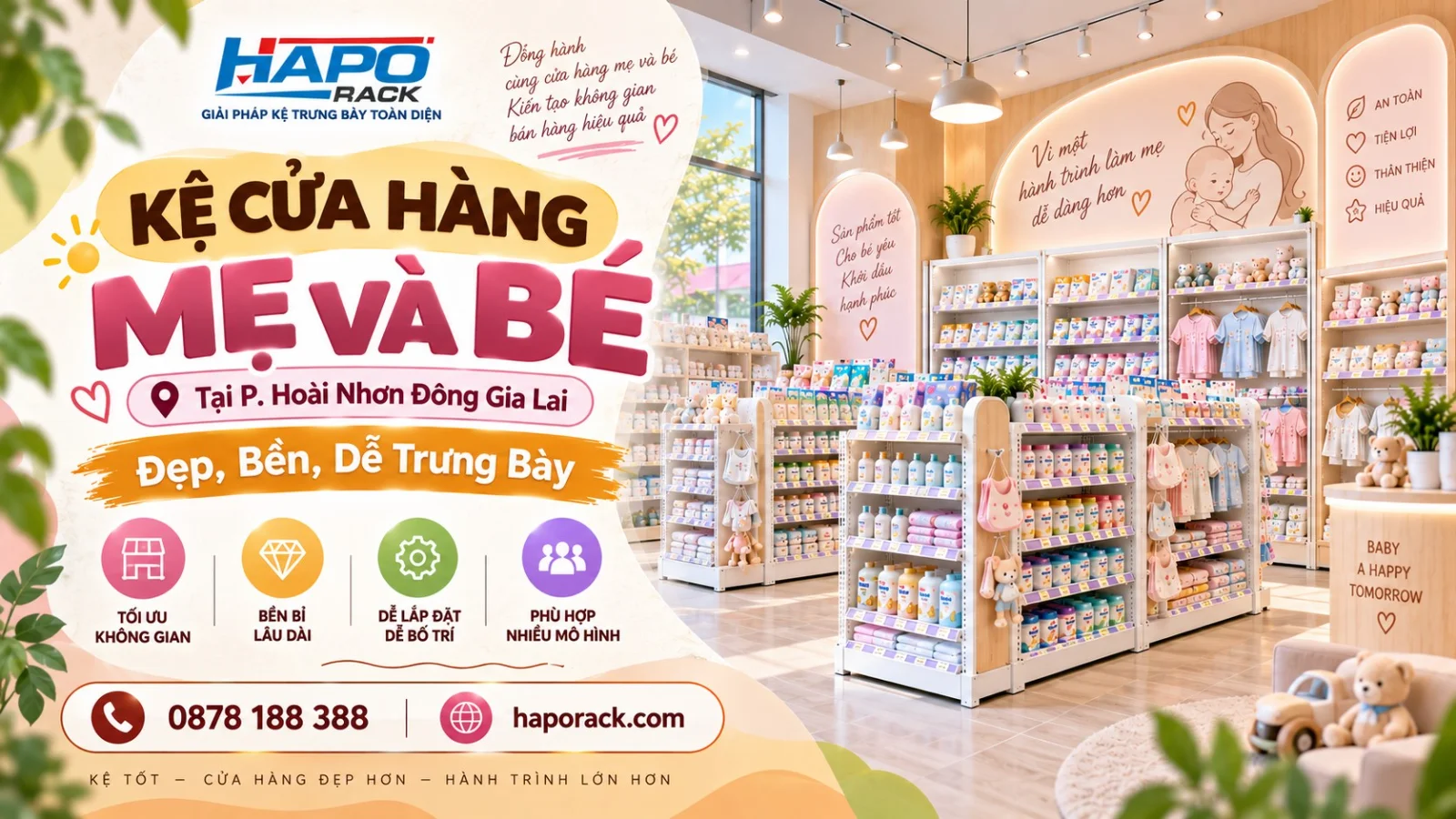 Lắp Đặt Kệ Shop Mẹ Và Bé Tại P. Hoài Nhơn Đông Gia Lai – Gọn Đẹp, Tối Ưu Trưng Bày