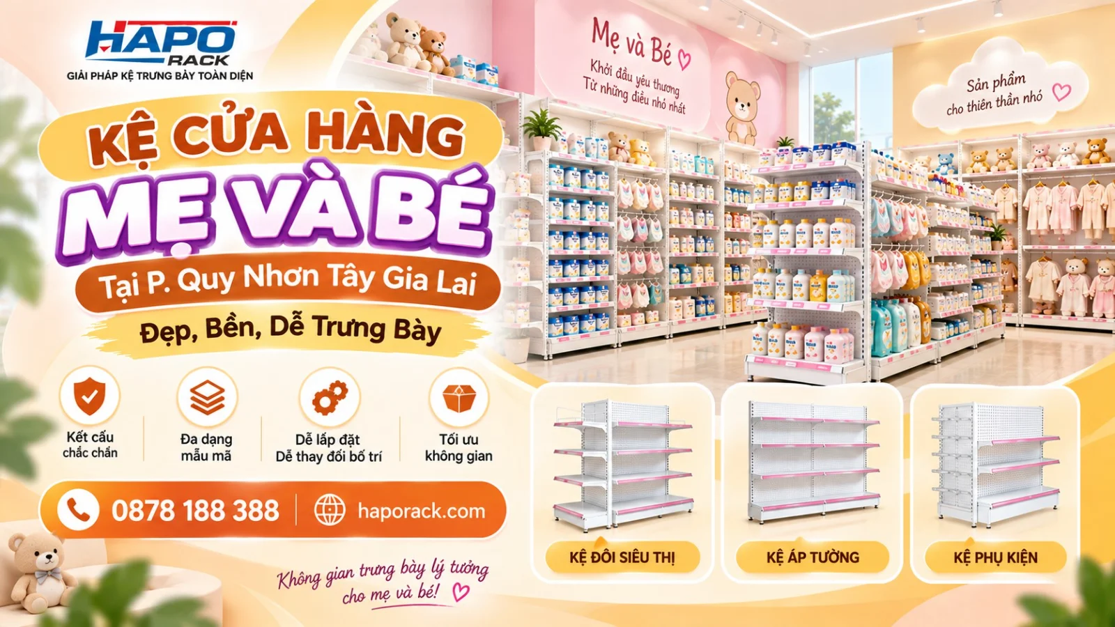 Lắp Đặt Kệ Shop Mẹ Và Bé Tại P. Quy Nhơn Tây Gia Lai – Chắc Chắn, Dễ Trưng Bày
