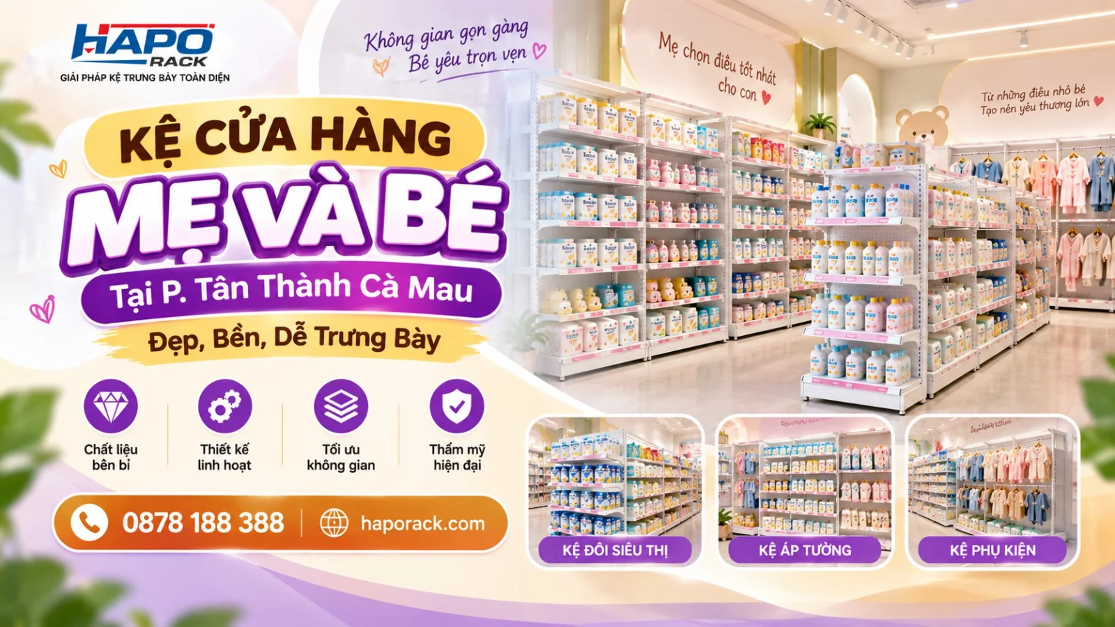 Lắp Đặt Kệ Shop Mẹ Và Bé Tại P. Tân Thành Cà Mau – Chắc Chắn, Dễ Trưng Bày