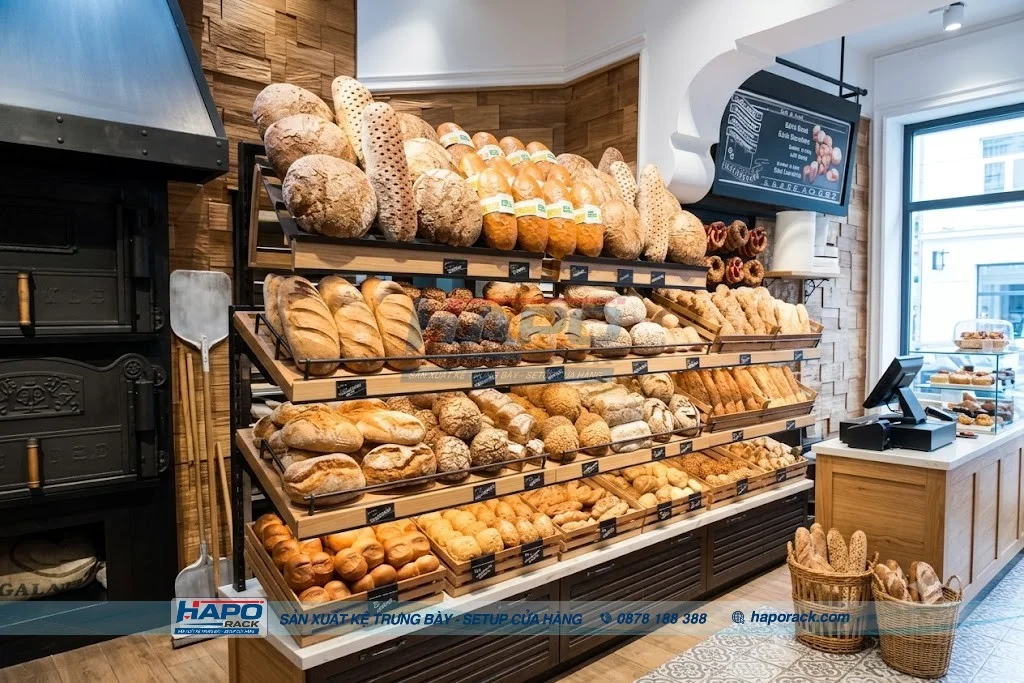 Mẫu Kệ Bánh Mì Cửa Hàng Đẹp, Gọn Gàng, Dễ Bố Trí Nhiều Loại Bánh