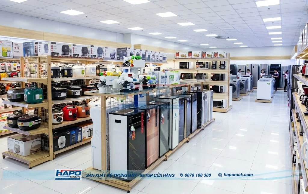 Mẫu Kệ Sắt Trưng Bày Điện Máy Mới Nhất, Bền Chắc, Chịu Tải Tốt