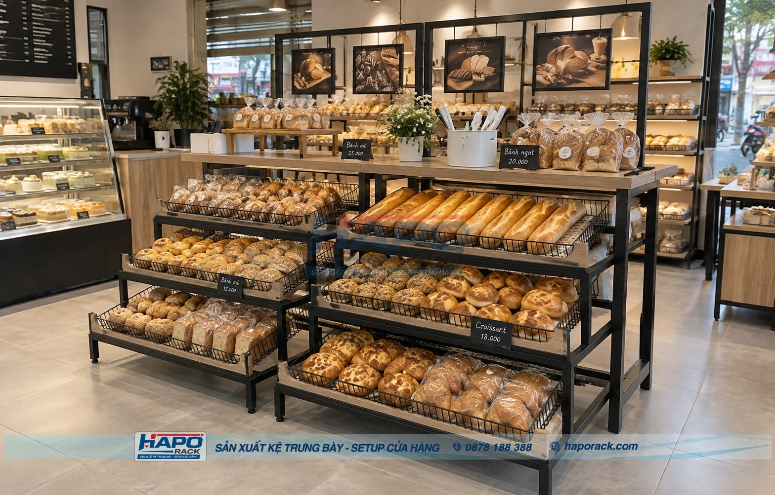 Mẫu Kệ Trưng Bày Bánh Mì Siêu Thị Đẹp, Dễ Lấy Hàng, Tiện Bổ Sung Bánh