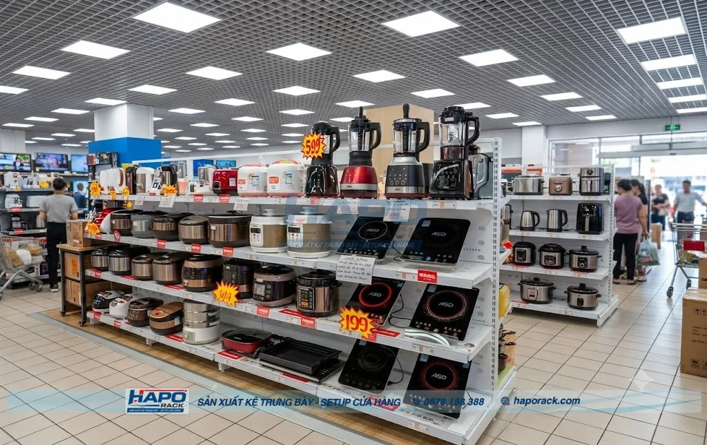 Mẫu Kệ Trưng Bày Cho Siêu Thị Điện Máy Hiện Đại, Chắc Chắn, Dễ Sắp Xếp