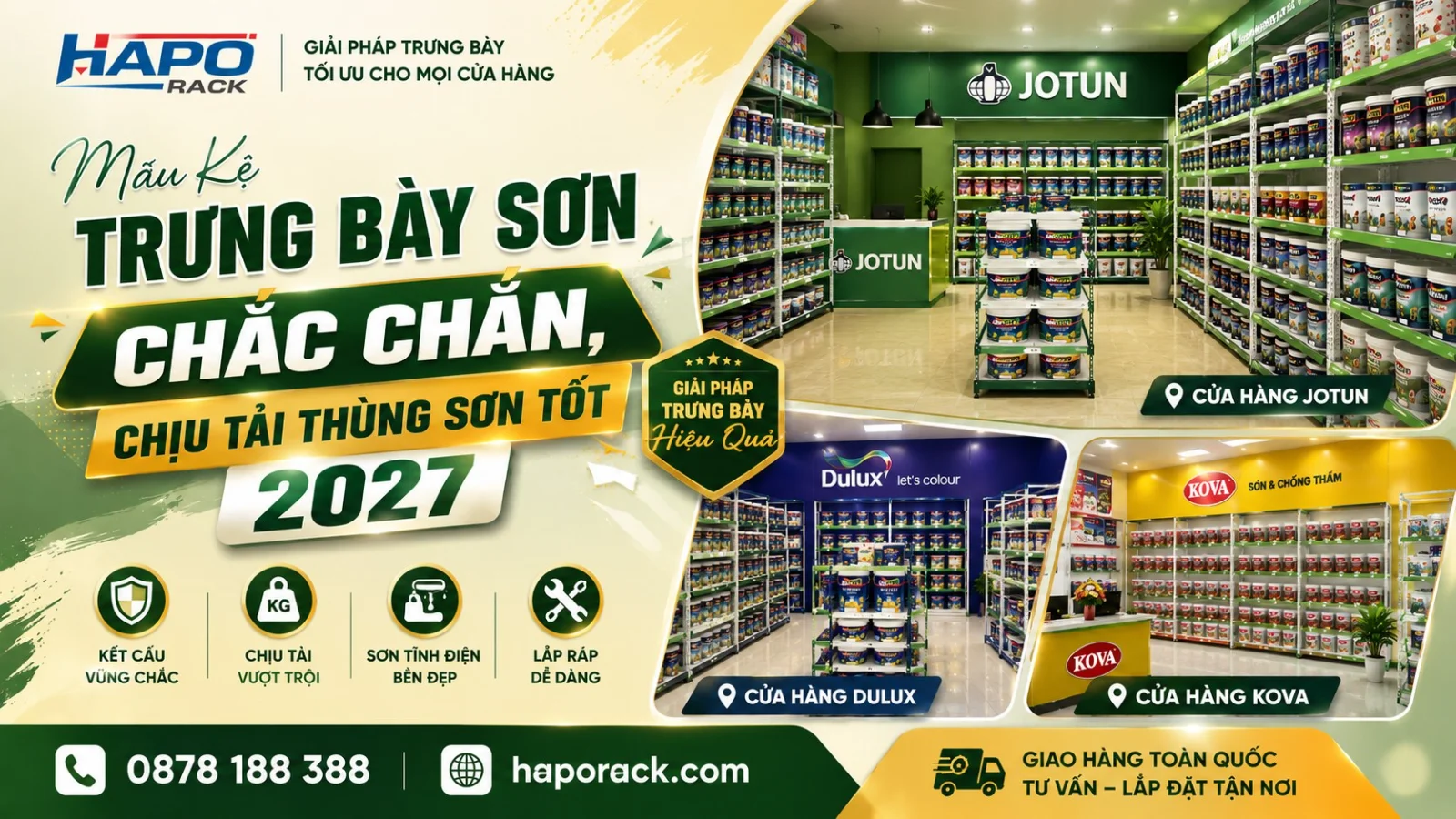 Mẫu Kệ Trưng Bày Sơn Nước Chắc Chắn, Chịu Tải Thùng Sơn Tốt 2027