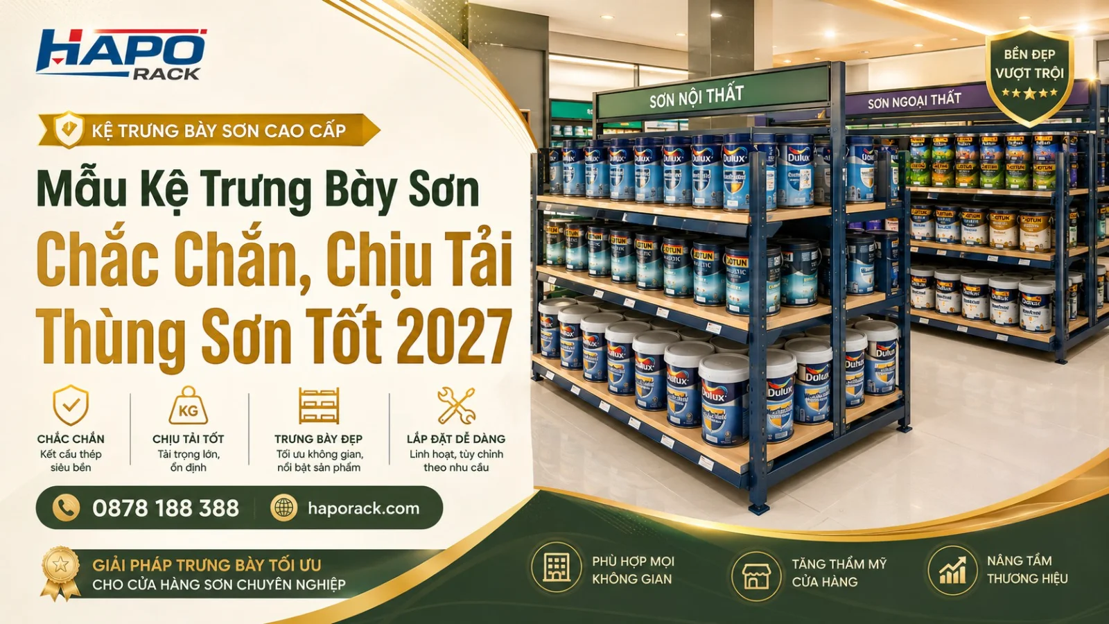 Mẫu Kệ Trưng Bày Thùng Sơn Bền Chắc, Dễ Sắp Xếp Hàng 2027