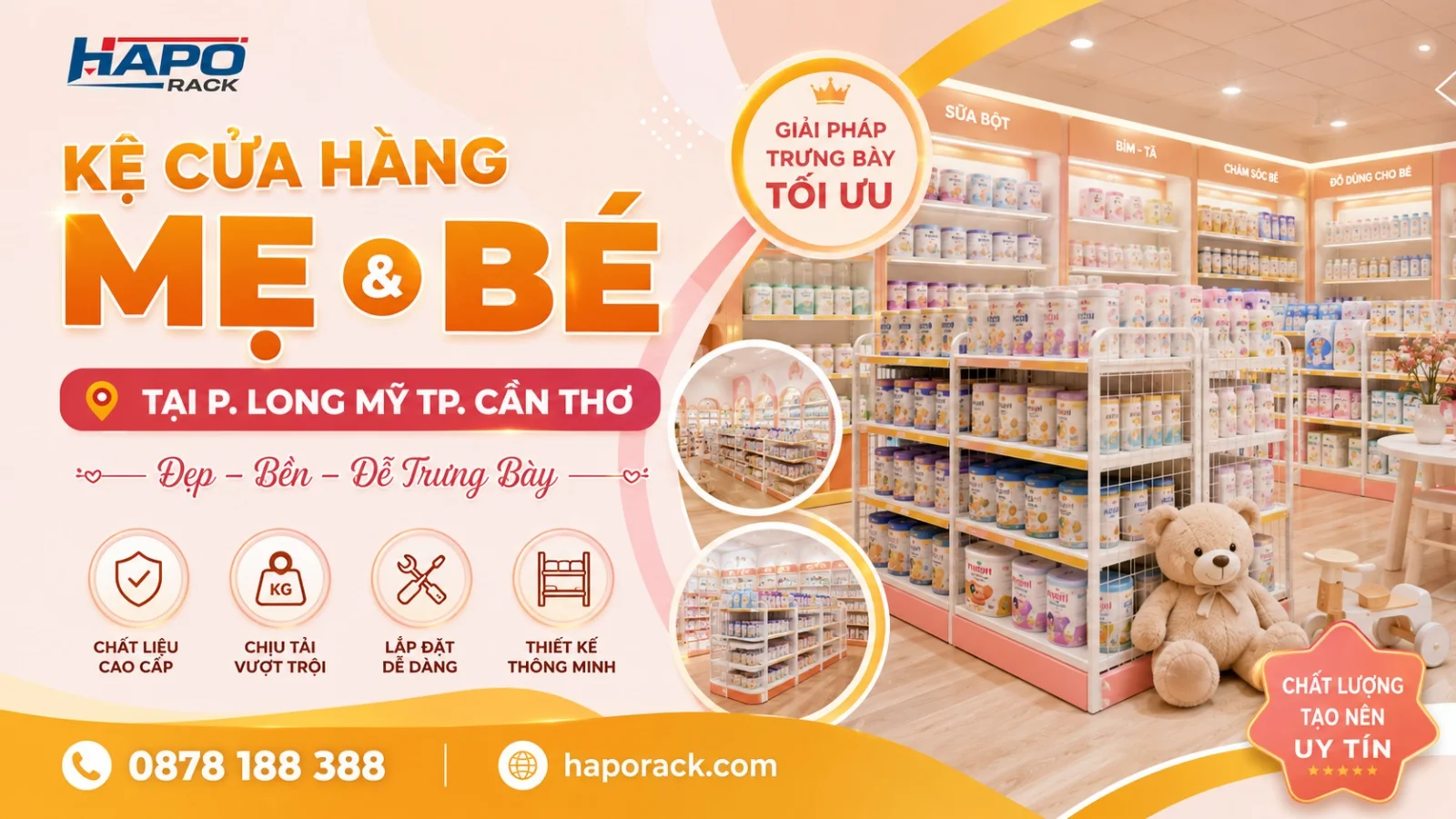 Sản Xuất Kệ Cửa Hàng Mẹ Và Bé Tại Long Mỹ Cần Thơ – Bền Chắc, Dễ Bố Trí