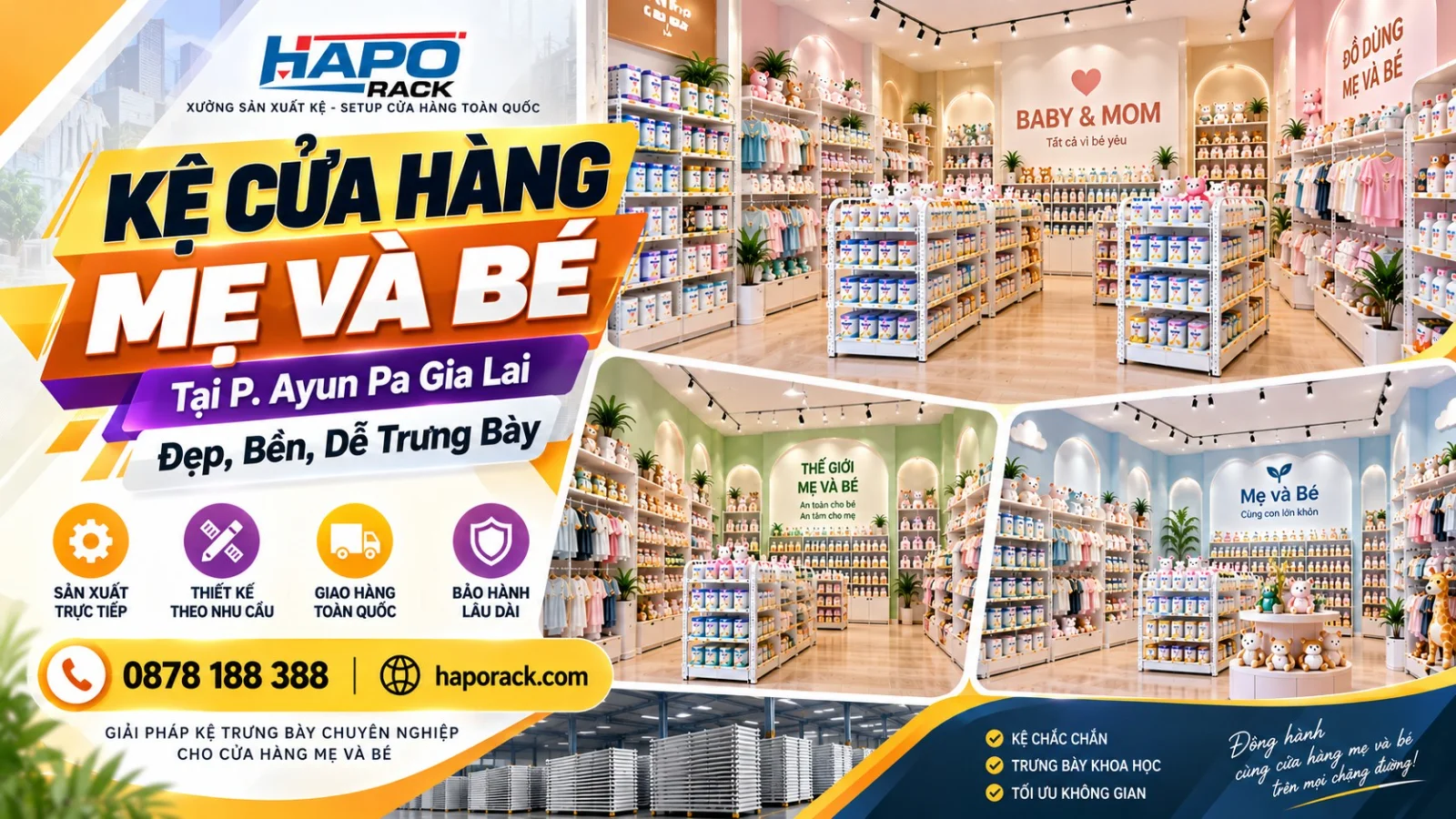 Sản Xuất Kệ Cửa Hàng Mẹ Và Bé Tại P. Ayun Pa Gia Lai – Gọn Đẹp, Tối Ưu Trưng Bày