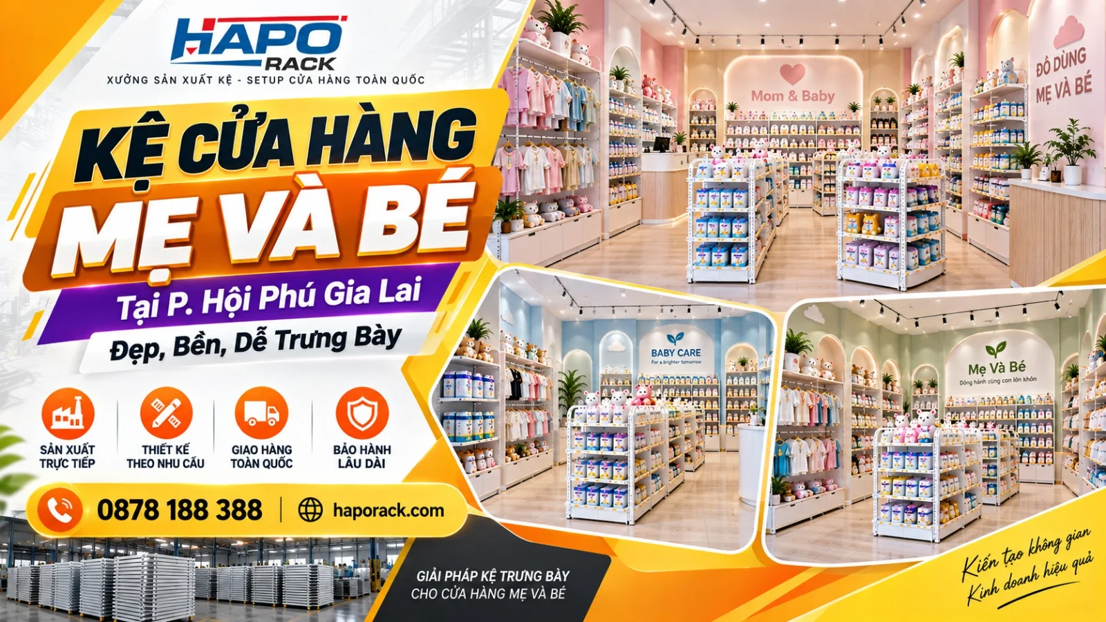 Sản Xuất Kệ Cửa Hàng Mẹ Và Bé Tại P. Hội Phú Gia Lai – Bền Đẹp, Trưng Bày Khoa Học