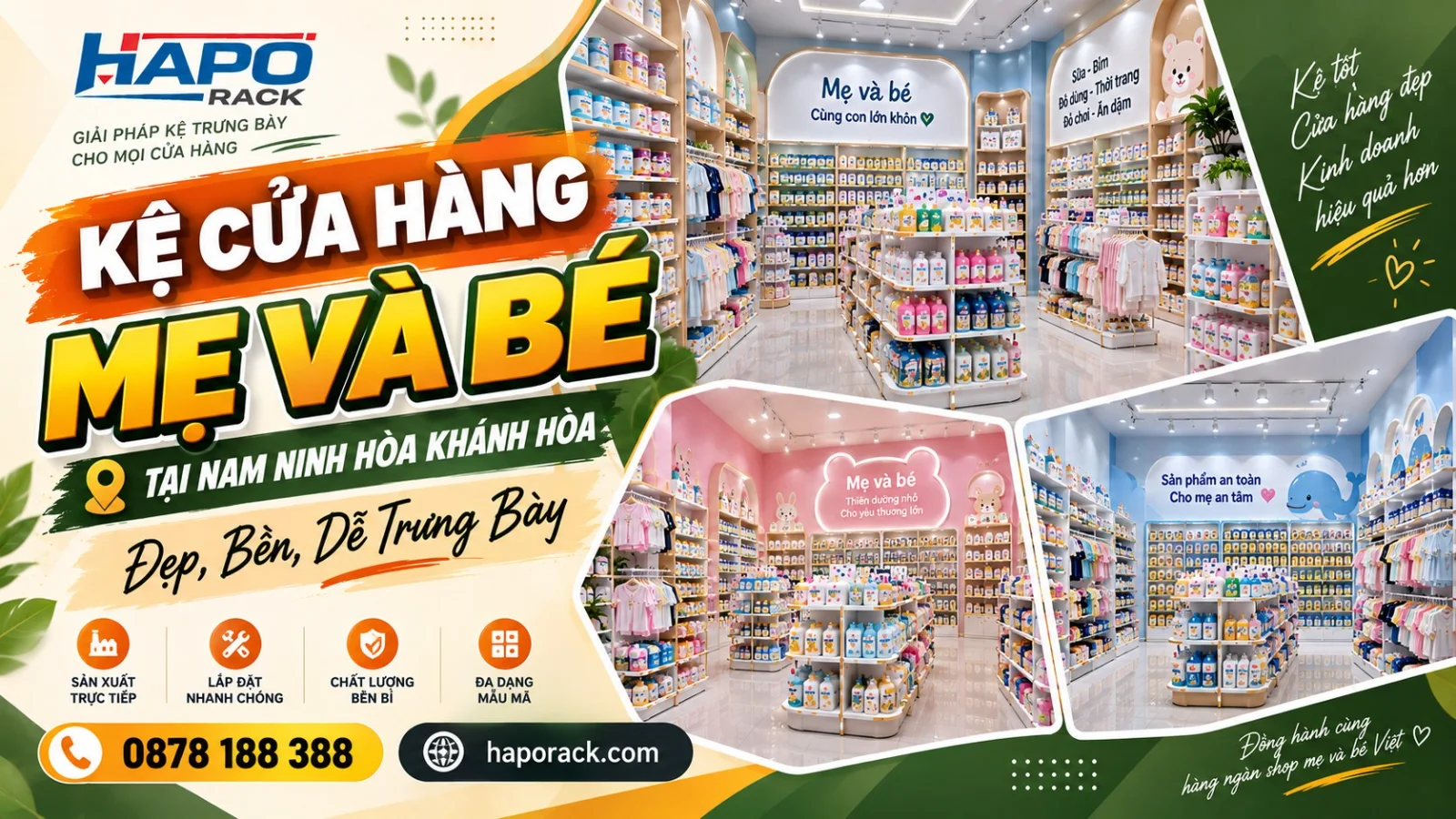 Sản Xuất Kệ Cửa Hàng Mẹ Và Bé Tại Xã Nam Ninh Hòa Khánh Hòa – Bền Đẹp, Giá Xưởng, Dễ Trưng Bày
